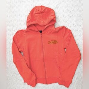 NWOT- VON DUTCH Orange Green Signature Y2k Style Fitted Zip Up Hooded Sweatshirt